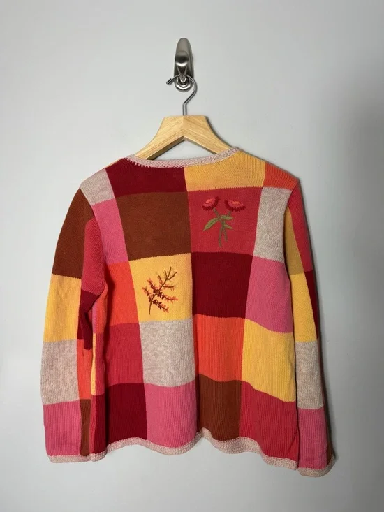Vintage Appleseeds Ramie Cotton Cardigan Sweater Embroidered Fall Floral *o - Picture 8 of 10